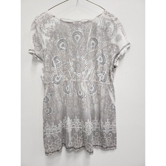 Live and Let Live Womens BOHO Tunic Top Large Gray Striped Embellished Lace - Picture 9 of 9